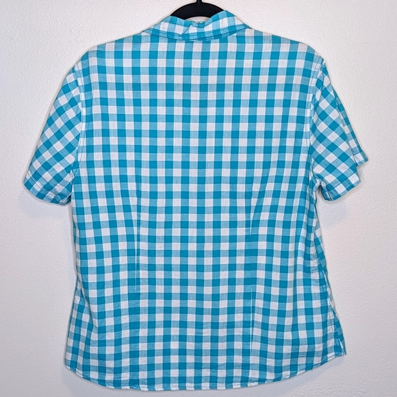 Large Faded Glory Blue Plaid Button Down Short Sleeve Top - Picture 2 of 2